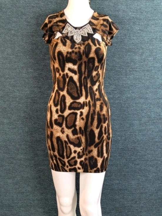 Sabora Dresses & Skirts - Vintage Y2K Clubwear, Sabora Embellished Leopard Print Mini-Dress